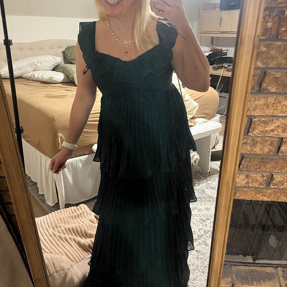 Lulu's Pleated Ruffle Off the Shoulder Formal Dress - Picture 1 of 8